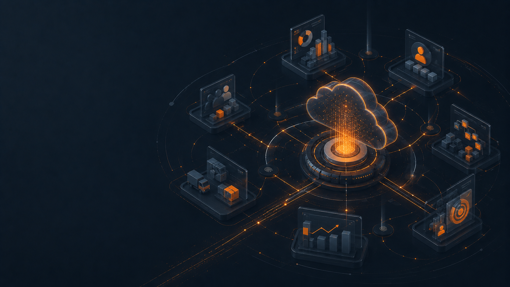 Ilustración tecnológica para Aplicaciones Oracle Cloud